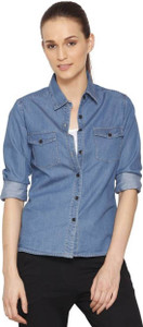 The Earth Women's Solid Casual Denim Blue Shirt