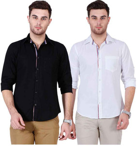Ojass Men's Solid Casual Black, White Shirt