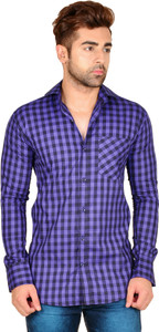 LIME TIME Men's Checkered Casual Blue Shirt