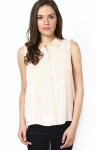 Only Women's Solid Casual Beige Shirt