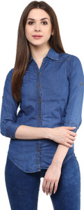 Mayra Women's Solid Party Denim Dark Blue Shirt