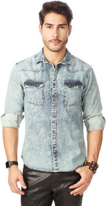 Rodid Men's Solid Casual Denim Blue Shirt