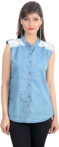 Shopdayz Women's Solid Casual Blue Shirt