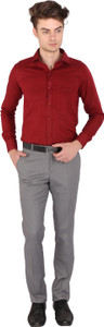 Magson Men's Solid Formal Linen Maroon Shirt