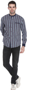 Reevolution Men's Striped Casual Blue Shirt