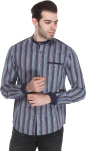 Reevolution Men's Striped Casual Blue Shirt