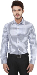 Reevolution Men's Striped Casual Blue, White Shirt