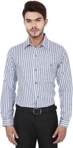 Reevolution Men's Striped Casual Blue, White Shirt