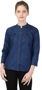 YASMIN CREATIONS Girls Solid Formal Denim Dark Blue Shirt