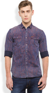 Locomotive Men's Printed Casual Dark Blue, Red Shirt
