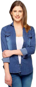 YASMIN CREATIONS Women's Solid Casual Denim Blue Shirt