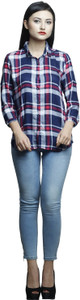 Dorota Women's Checkered Formal Blue Shirt