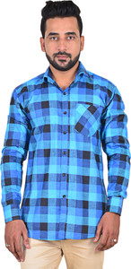 Lime Time Men's Checkered Casual Blue Shirt