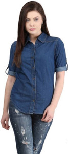 YASMIN CREATIONS Women's Solid Casual Denim Dark Blue Shirt