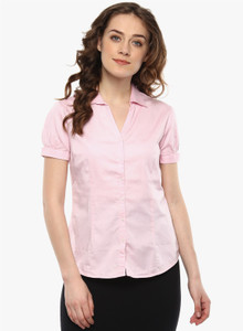 Miss Forever Women's Solid Formal Pink Shirt