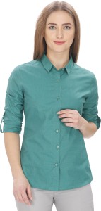 Leaf Women's Solid Formal Green Shirt