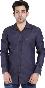 Lime Time Men's Solid Casual Denim Blue Shirt