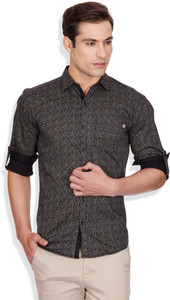 GHPC Men's Printed Casual Black Shirt