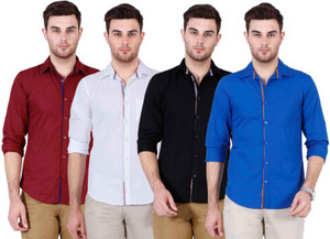 Ojass Men's Solid Casual Blue, Black, White, Maroon Shirt