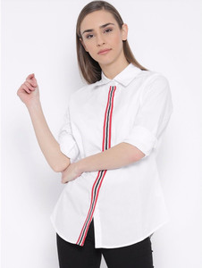 Silly People Women's Printed Casual White Shirt