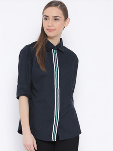 Silly People Women's Printed Casual Blue Shirt