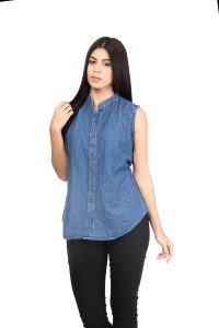 Mayra Women's Solid Casual Denim Blue Shirt