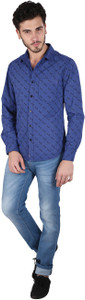 Caricature Men's Printed Casual Blue Shirt