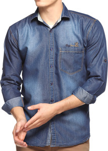 Lafantar Men's Solid Casual Denim Blue Shirt
