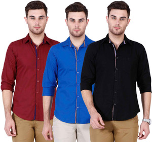 Ojass Men's Solid Casual Black, Blue, Maroon Shirt