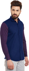 Wild Hunk Men's Solid Casual Dark Blue Shirt