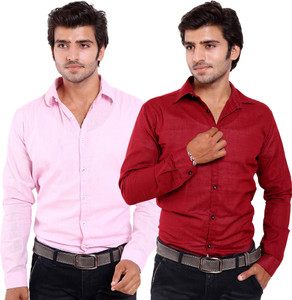 Deeksha Men's Solid Casual Maroon Shirt