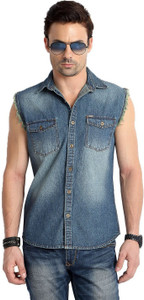 Rodid Men's Solid Casual Denim Blue Shirt