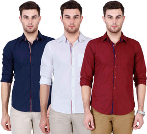 Ojass Men's Solid Casual Maroon, White, Dark Blue Shirt
