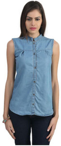 ALC Creations Women's Solid Casual Denim Light Blue Shirt