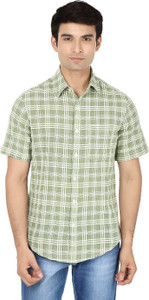 Reevolution Men's Checkered Casual Green, White Shirt