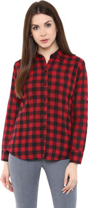 Mayra Women's Checkered Party Red Shirt