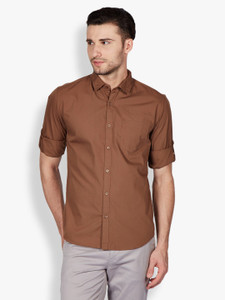 Highlander Men's Solid Casual Brown Shirt