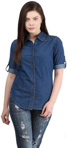 BuyNewTrend Women's Solid Casual Denim Blue Shirt