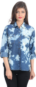 Shopdayz Women's Printed Casual Blue Shirt
