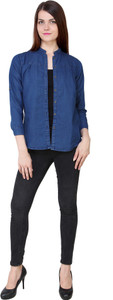 Gsa Enterprises Women's Solid Casual Denim Blue Shirt