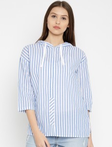 Silly People Women's Striped Casual Blue, White Shirt