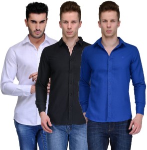 Feed Up Men's Solid Casual White, Black, Blue Shirt