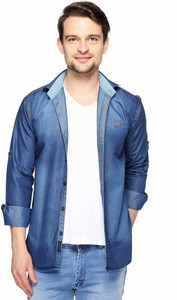 Lafantar Men's Solid Casual Denim Blue Shirt