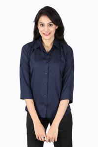 Shivabhi's Women's Solid Formal Dark Blue Shirt