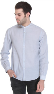 Reevolution Men's Striped Casual Blue, White Shirt