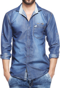 Lafantar Men's Solid Casual Denim Blue Shirt