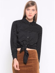 Silly People Women's Polka Print Casual Black Shirt