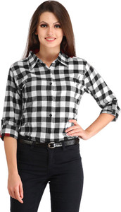 Farha Women's Checkered Casual Black, White Shirt