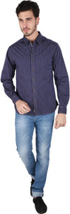 Caricature Men's Striped Casual Dark Blue Shirt