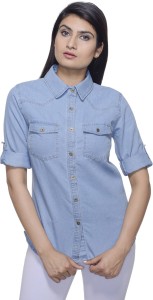 Addyvero Women's Solid Formal Denim Light Blue Shirt